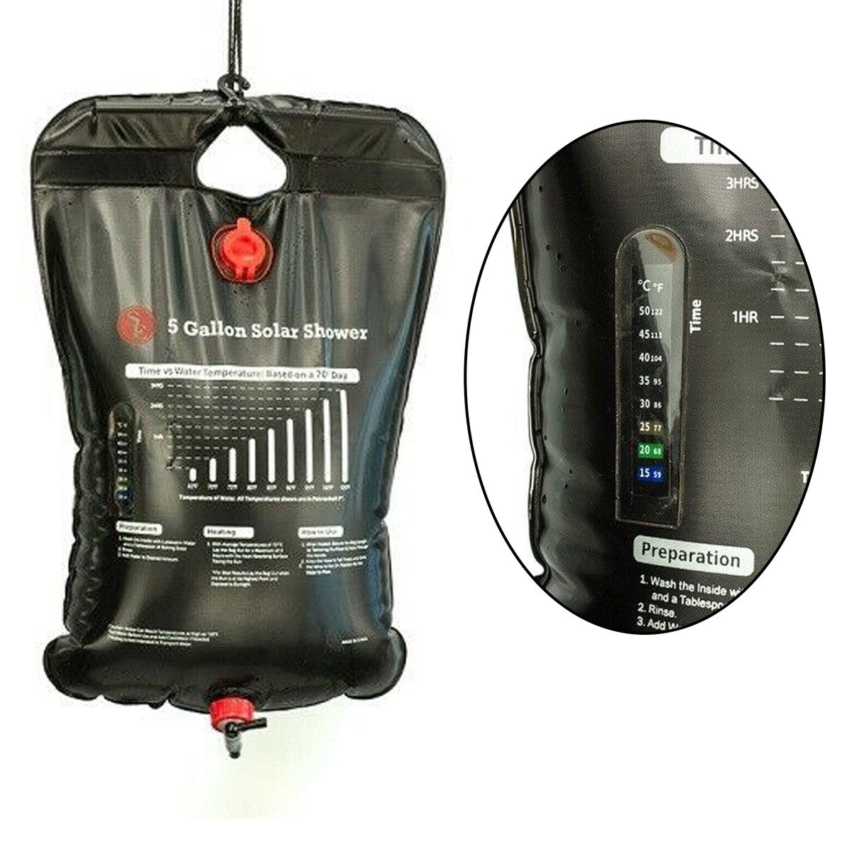 Portable Solar Camping Shower Bag 20L with Temperature Gauge